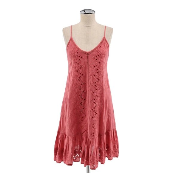 HOUSE OF HARLOW Dress Womens Size XS Coral Embroidered Eyelet Ruffle Tank Cotton - Picture 1 of 12